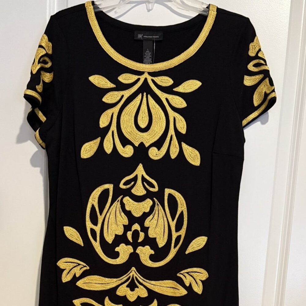 INC Black and Gold Embroidered Dress
